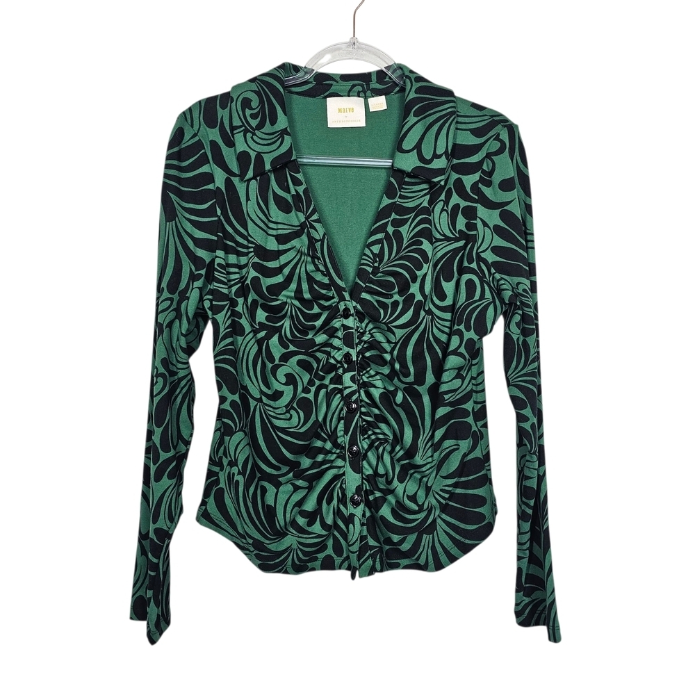 Maeve Swirl Print Blouse in Green and Black